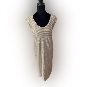 Theory Tan and White Striped mid length dress